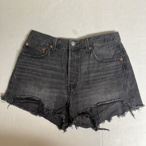 Levi's Premium 501 Women's Black Cut‎ Off Jean Shorts Big E Button Fly 28